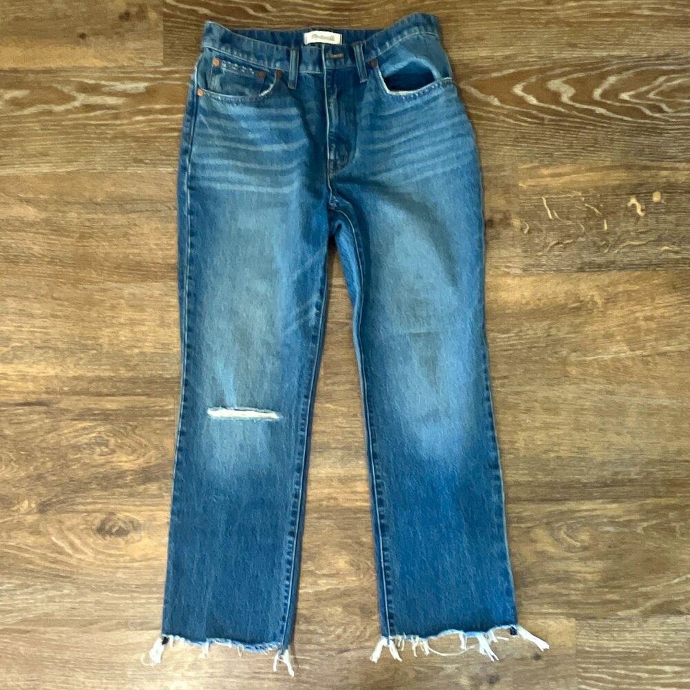 Madewell Women’s Slim Bootcut Jeans 28 Blue Medium Wash Distressed Frayed Hem
